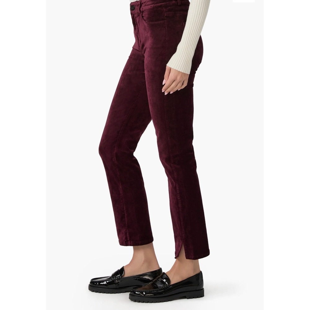 PAIGE Cindy High Rise Ankle Slit Velvet Pants Oxblood Red 27 Straight Leg $229